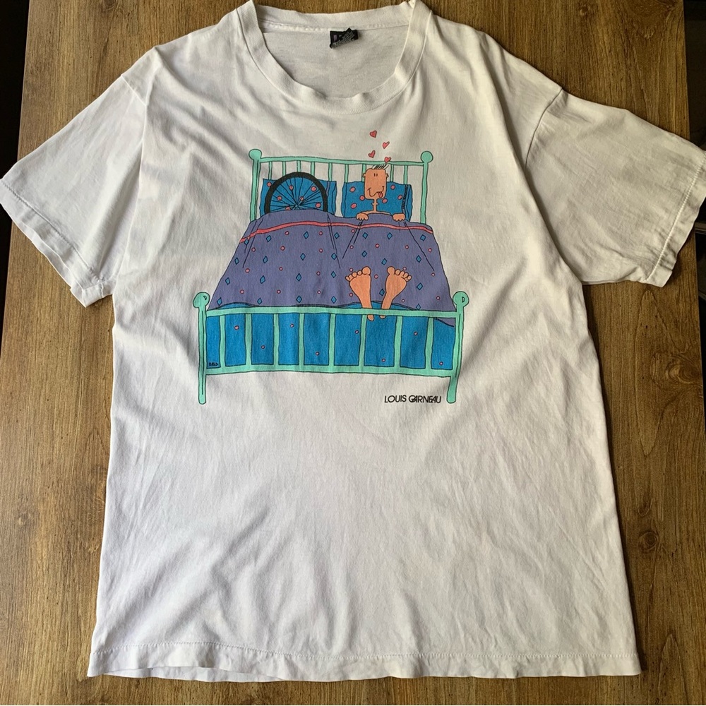 Vintage 90s Louis Garneau Cycling Bike T Shirt Size XL Funny Art